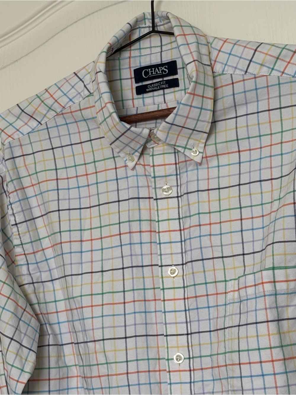 Chaps Classic Fit WrinkleFree Oxford Plaid Button Down Shirt Multi Color 16 34/3